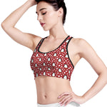 Red Snow Penguin Pattern Print Women's Sports Bra