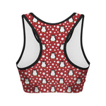 Red Snow Penguin Pattern Print Women's Sports Bra