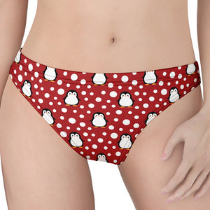 Red Snow Penguin Pattern Print Women's Thong