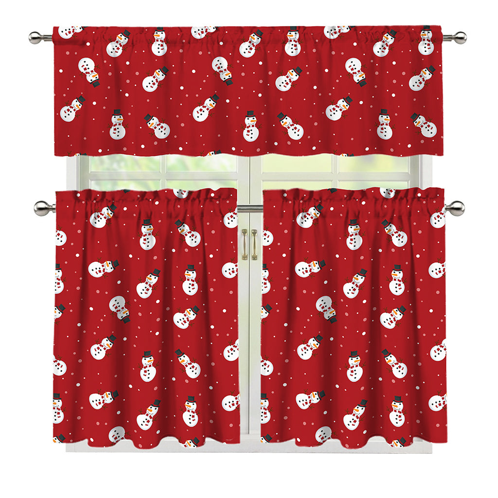 Red Snowman Pattern Print 3 Piece Kitchen Curtains