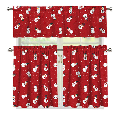 Red Snowman Pattern Print 3 Piece Kitchen Curtains