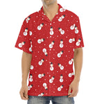 Red Snowman Pattern Print Aloha Shirt