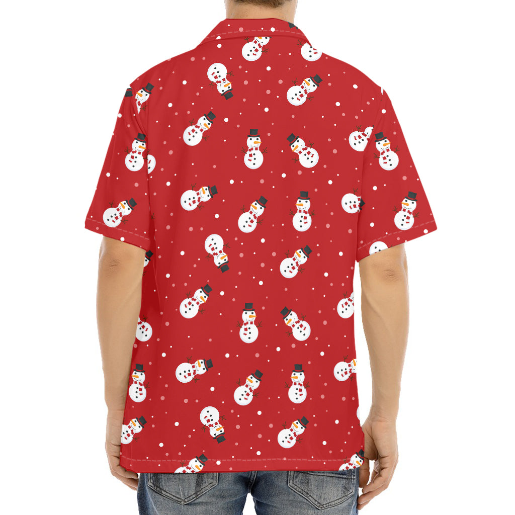 Red Snowman Pattern Print Aloha Shirt