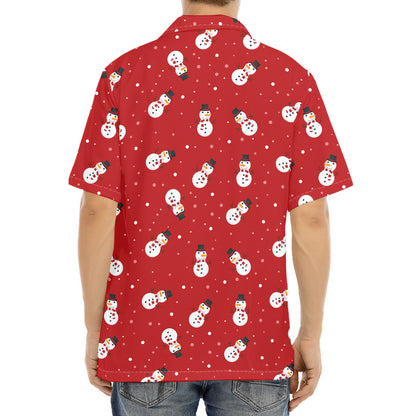 Red Snowman Pattern Print Aloha Shirt