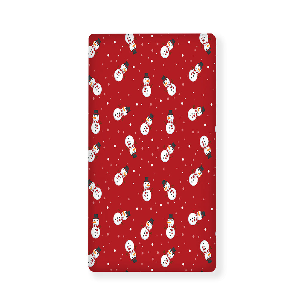 Red Snowman Pattern Print Baby Crib Sheet