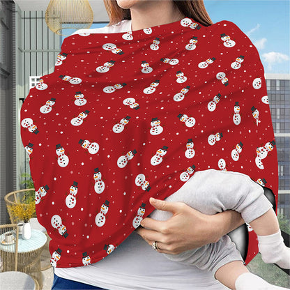 Red Snowman Pattern Print Baby Seat Cover