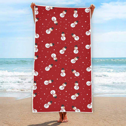 Red Snowman Pattern Print Beach Towel