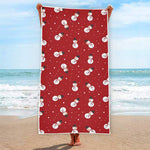 Red Snowman Pattern Print Beach Towel