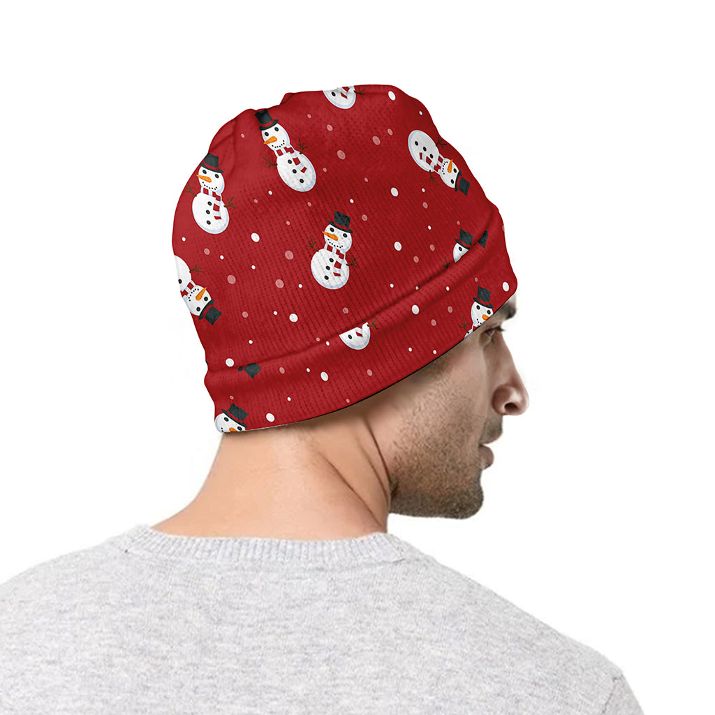 Red Snowman Pattern Print Beanie