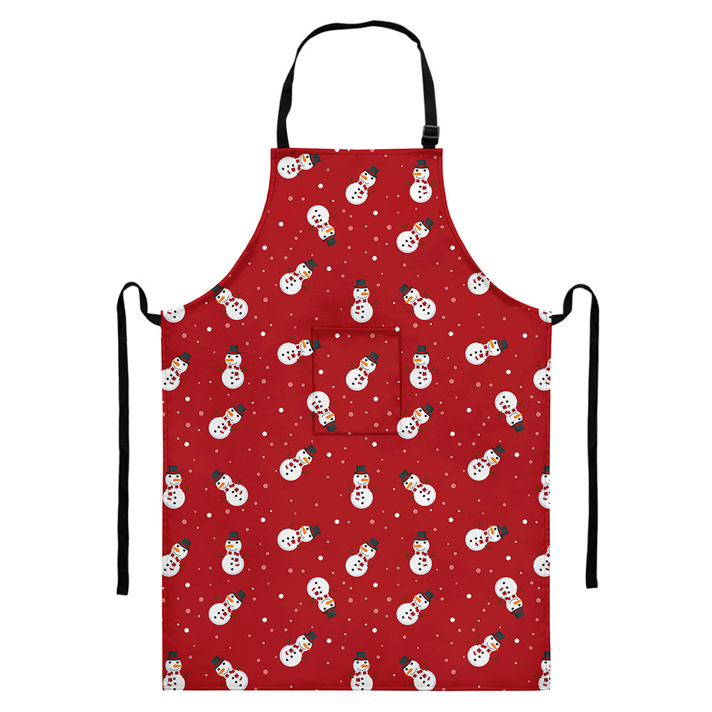 Red Snowman Pattern Print Bib Apron With Pocket