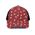 Red Snowman Pattern Print Black Mesh Trucker Cap