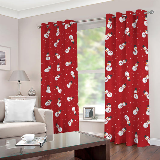 Red Snowman Pattern Print Blackout Grommet Curtains