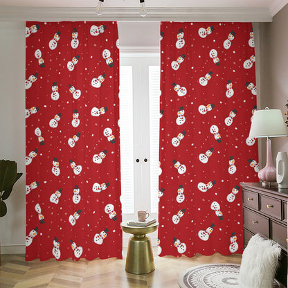 Red Snowman Pattern Print Blackout Pencil Pleat Curtains