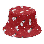 Red Snowman Pattern Print Bucket Hat