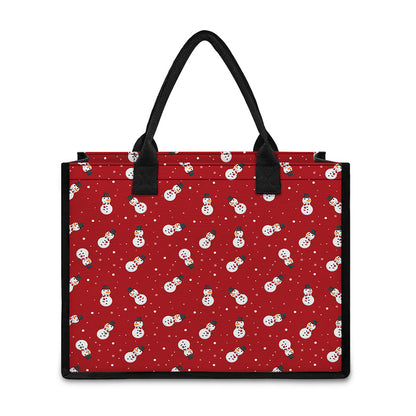 Red Snowman Pattern Print Canvas Tote Bag