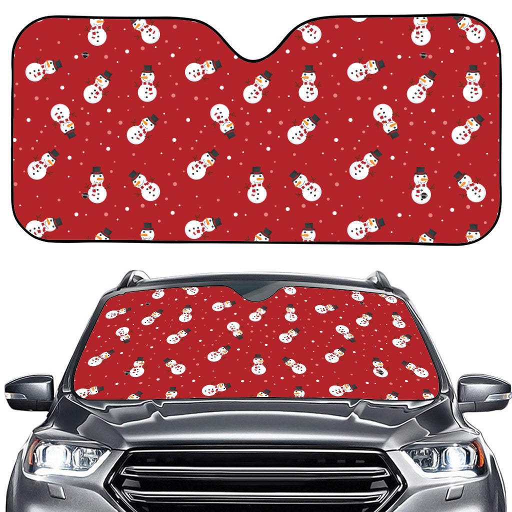 Red Snowman Pattern Print Car Windshield Sun Shade