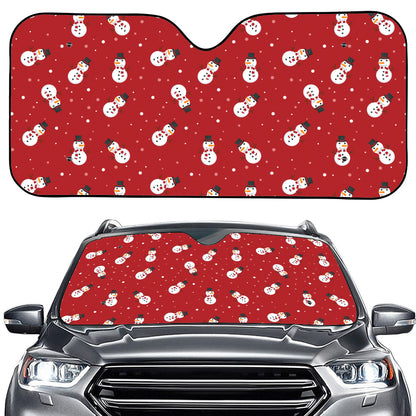Red Snowman Pattern Print Car Windshield Sun Shade
