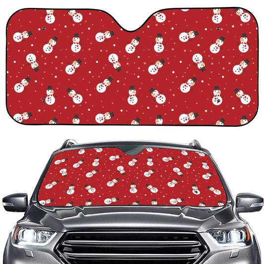 Red Snowman Pattern Print Car Windshield Sun Shade