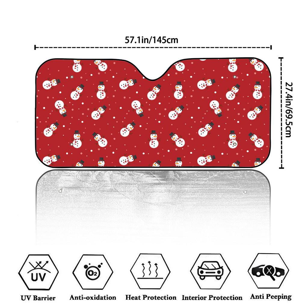Red Snowman Pattern Print Car Windshield Sun Shade
