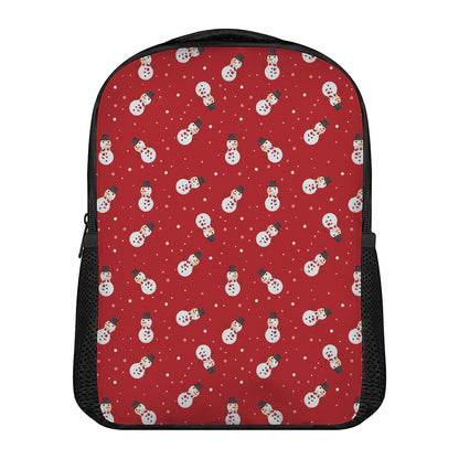 Red Snowman Pattern Print Casual Backpack