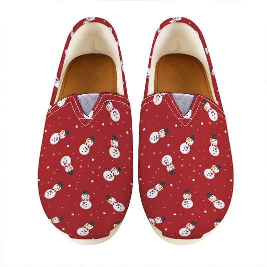 Red Snowman Pattern Print Casual Shoes
