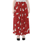 Red Snowman Pattern Print Chiffon Maxi Skirt