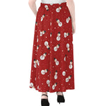 Red Snowman Pattern Print Chiffon Maxi Skirt