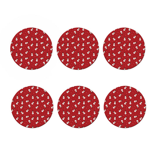 Red Snowman Pattern Print Coaster Set