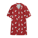 Red Snowman Pattern Print Cotton Hawaiian Shirt
