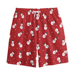 Red Snowman Pattern Print Cotton Shorts