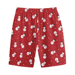 Red Snowman Pattern Print Cotton Shorts