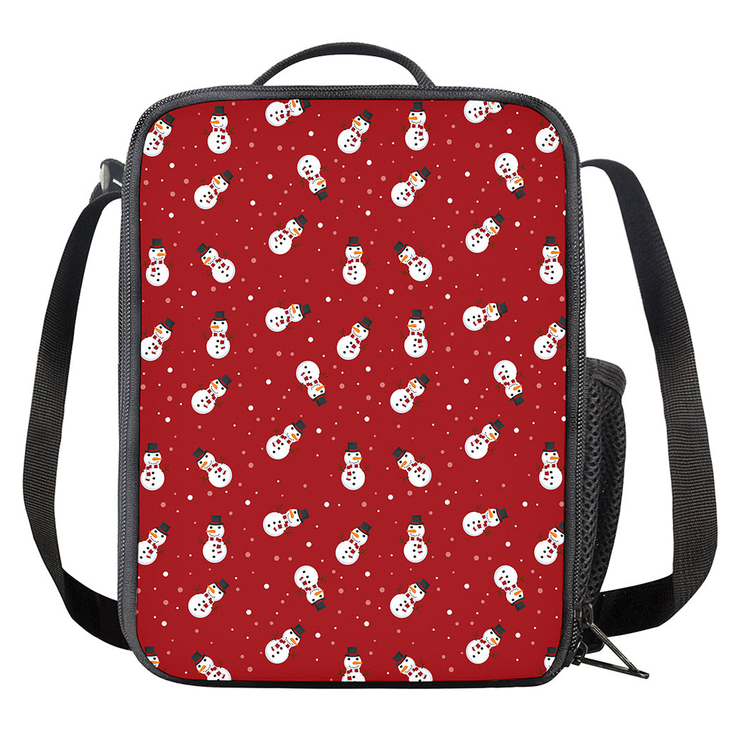 Red Snowman Pattern Print Crossbody Lunch Bag