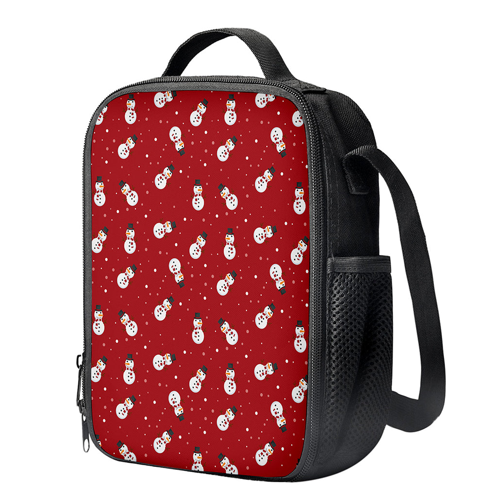 Red Snowman Pattern Print Crossbody Lunch Bag