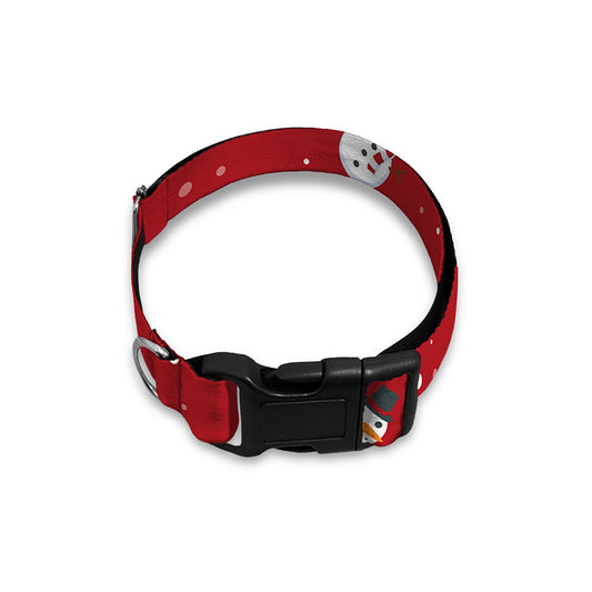 Red Snowman Pattern Print Dog Collar