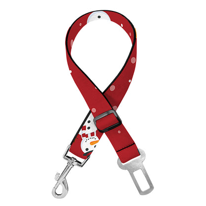Red Snowman Pattern Print Dog Seat Belt