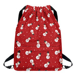 Red Snowman Pattern Print Drawstring Backpack