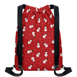 Red Snowman Pattern Print Drawstring Backpack
