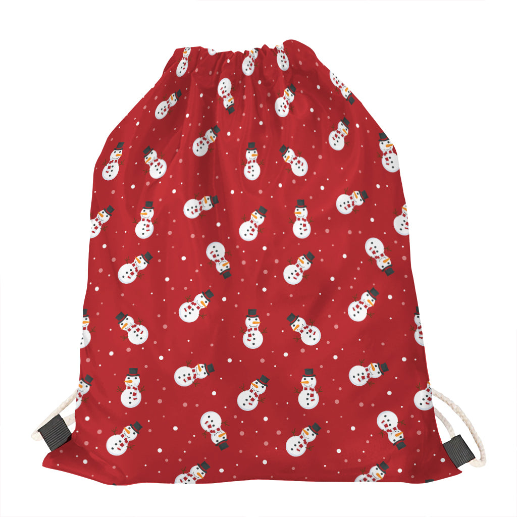 Red Snowman Pattern Print Drawstring Bag