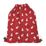 Red Snowman Pattern Print Drawstring Bag