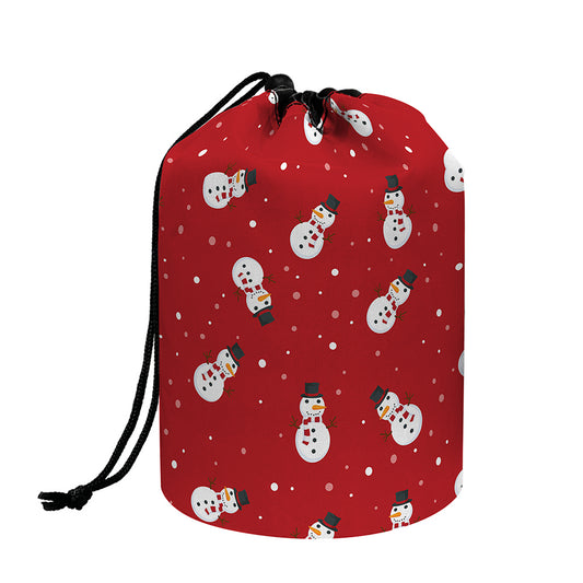 Red Snowman Pattern Print Drawstring Makeup Bag