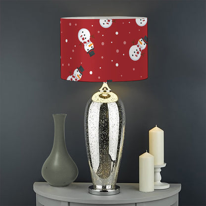 Red Snowman Pattern Print Drum Lamp Shade