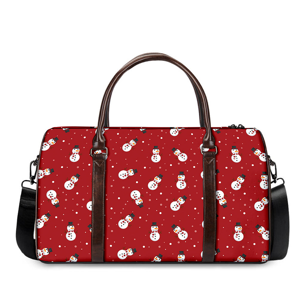 Red Snowman Pattern Print Duffle Bag