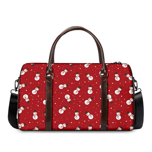 Red Snowman Pattern Print Duffle Bag