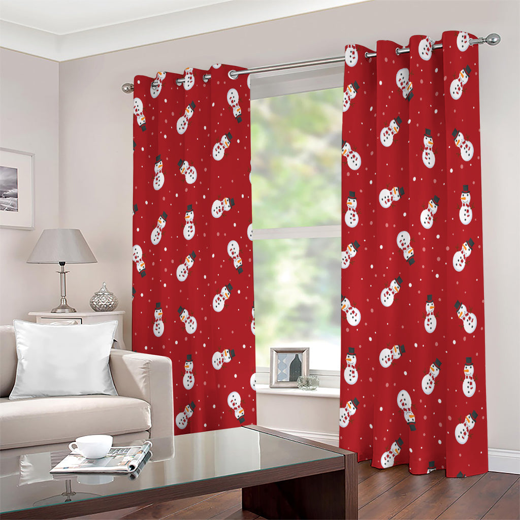 Red Snowman Pattern Print Extra Wide Grommet Curtains