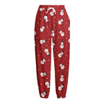 Red Snowman Pattern Print Fleece Lined Knit Pants