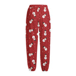 Red Snowman Pattern Print Fleece Lined Knit Pants
