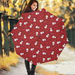 Red Snowman Pattern Print Foldable Umbrella