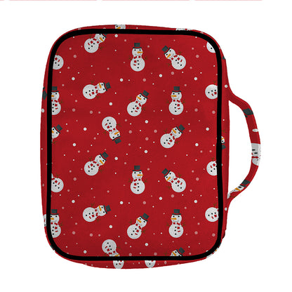 Red Snowman Pattern Print Front Pocket Bible Bag