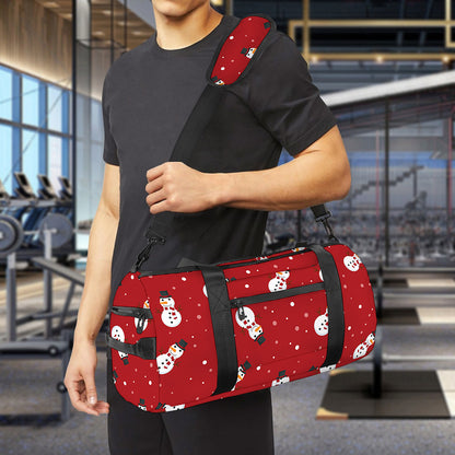 Red Snowman Pattern Print Gym Bag