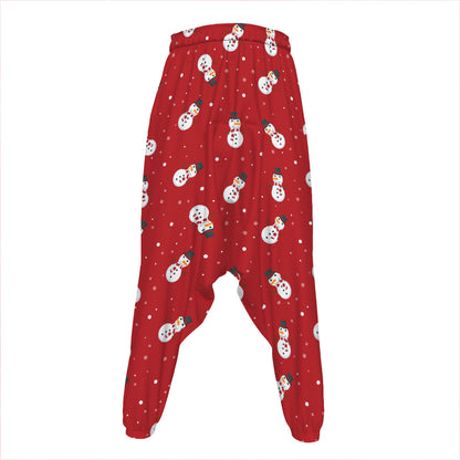 Red Snowman Pattern Print Hammer Pants